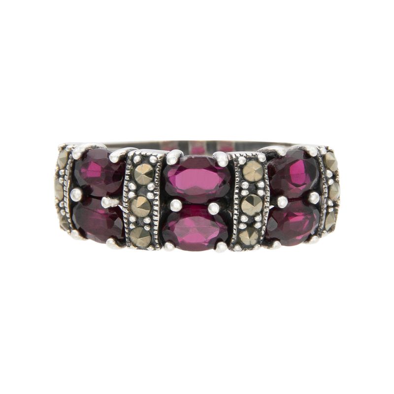 Sterling Silver Red Garnet And Marcasite Statement Ring, Size 9